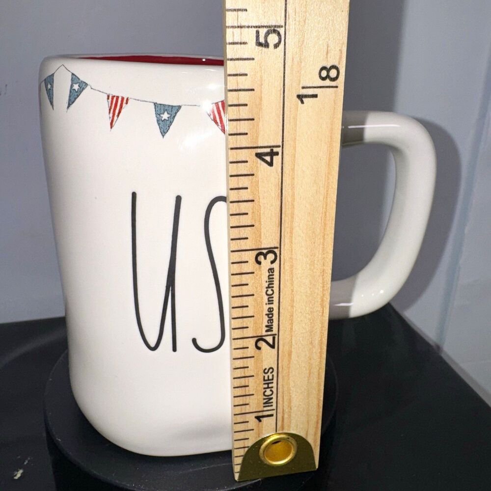 Rae Dunn Artisan Collection USA Patriotic 16oz Ceramic Mug Red Interior
